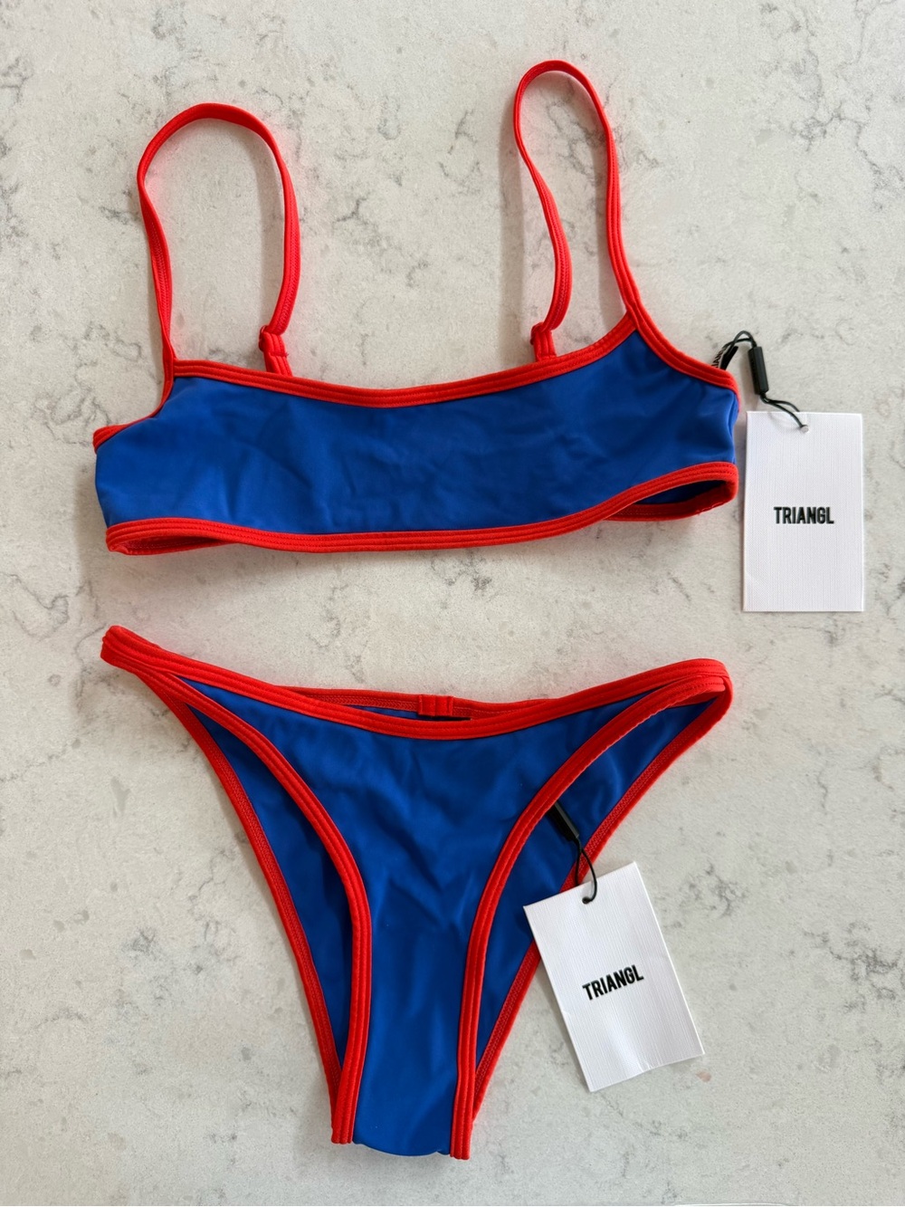 triangl swimwear Blue Bikini with Red Trim